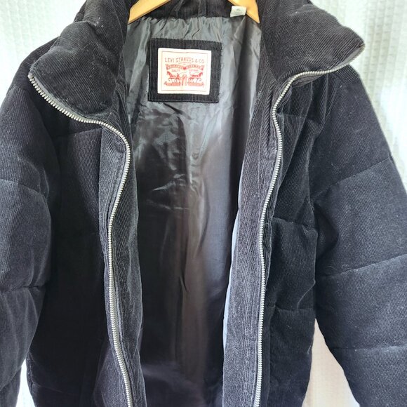 Levi Strauss Winter Jacket Women's XL Black Corduroy Puffer Coat Full Zip - Picture 3 of 12